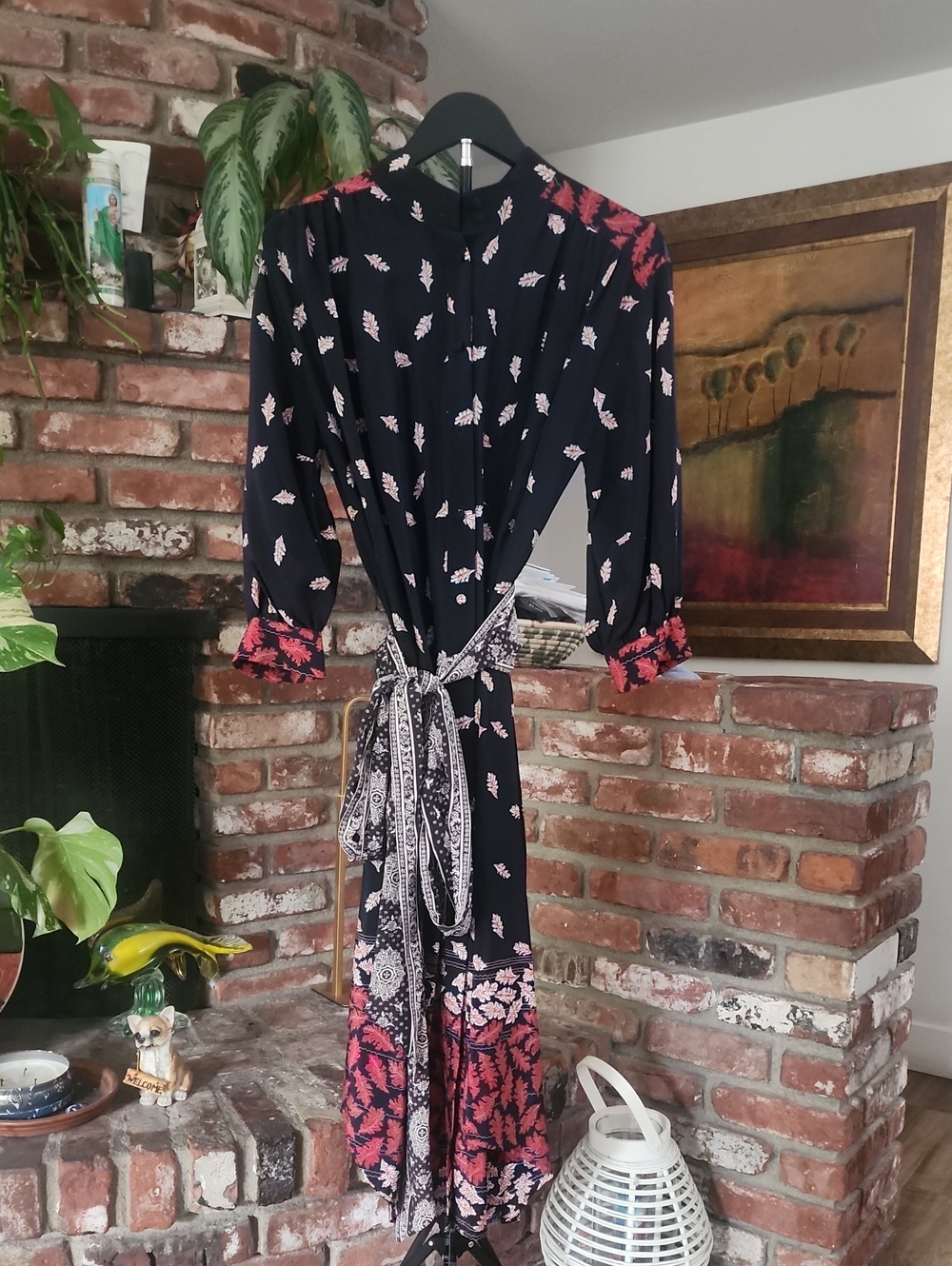 Sea New York 100% Silk Leaf Border Print Tie Waist Maxi Dress Size 4